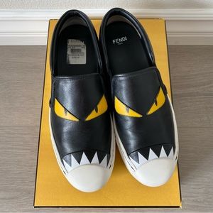 FENDI Calfskin Monster Low Top Sneakers (35.5 Black)
